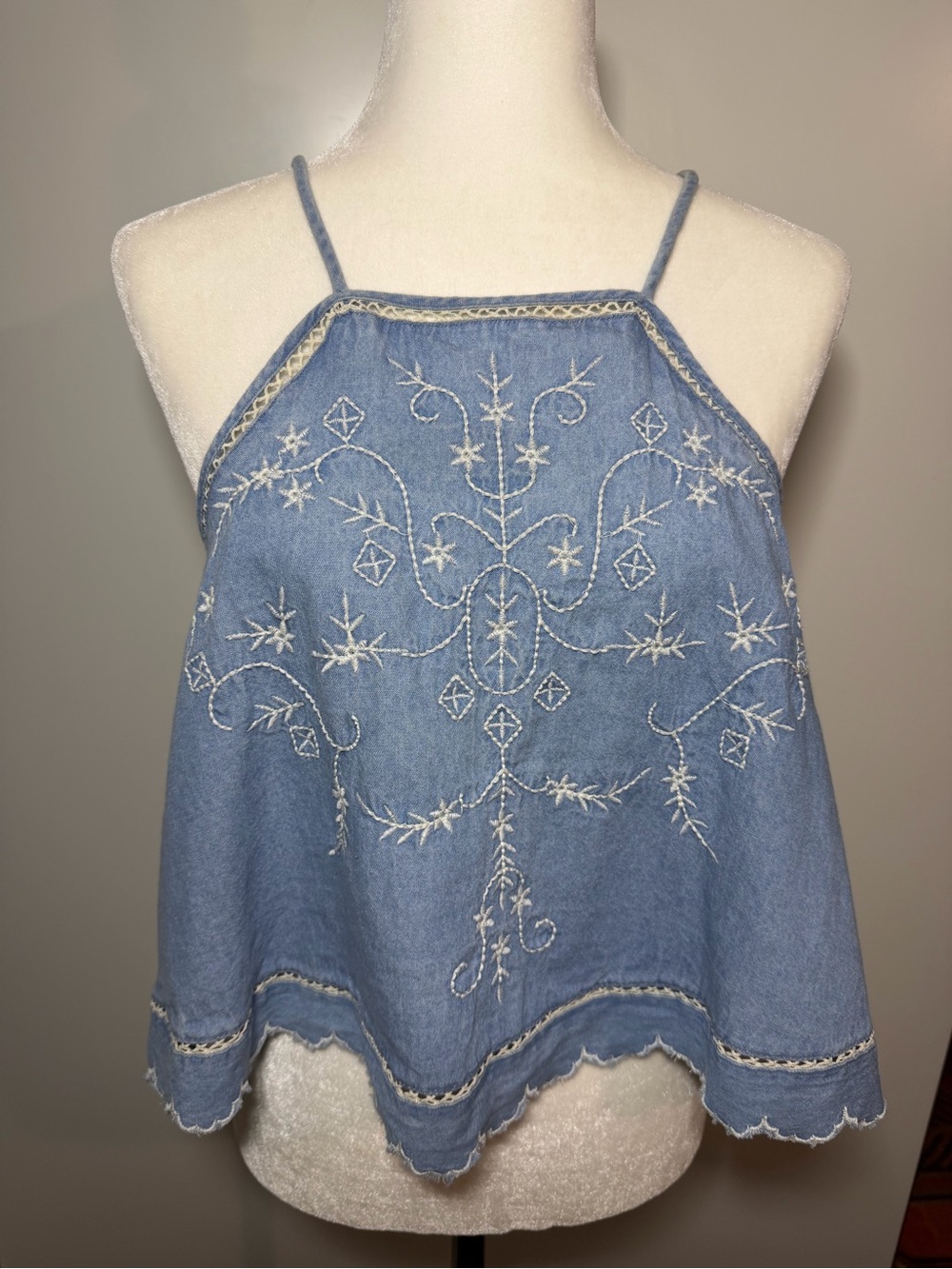 American Eagle Outfitters Light Blue Embroidered top - small (can fit med)